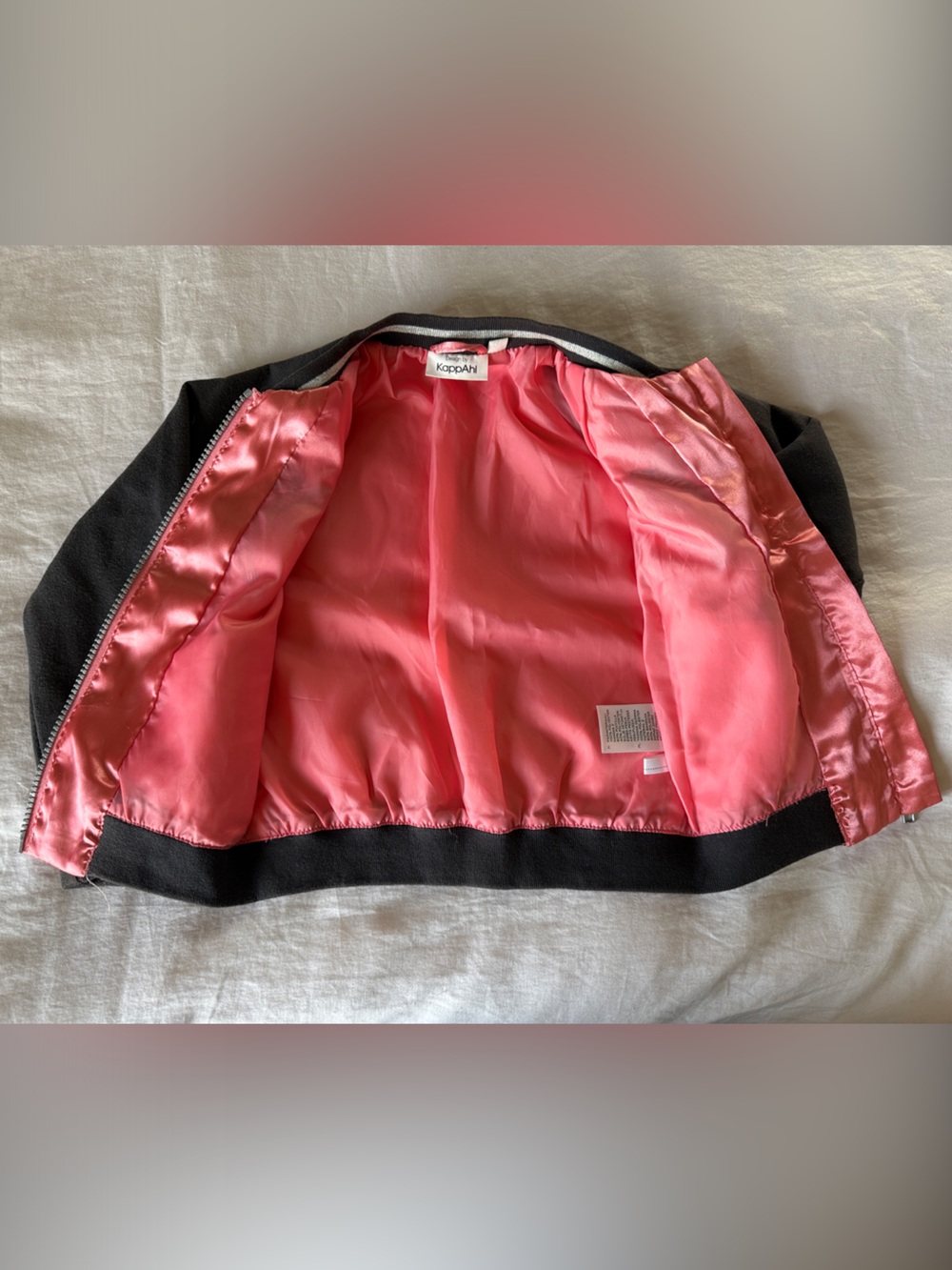 KappAhl Kids Satin Bomber Jacket in Pink & grey - Picture 2 of 5
